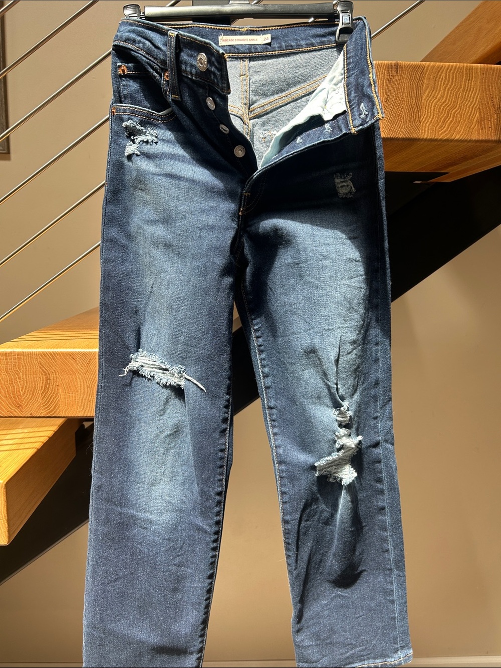 Women’s Distressed High-Rise Blue Jeans